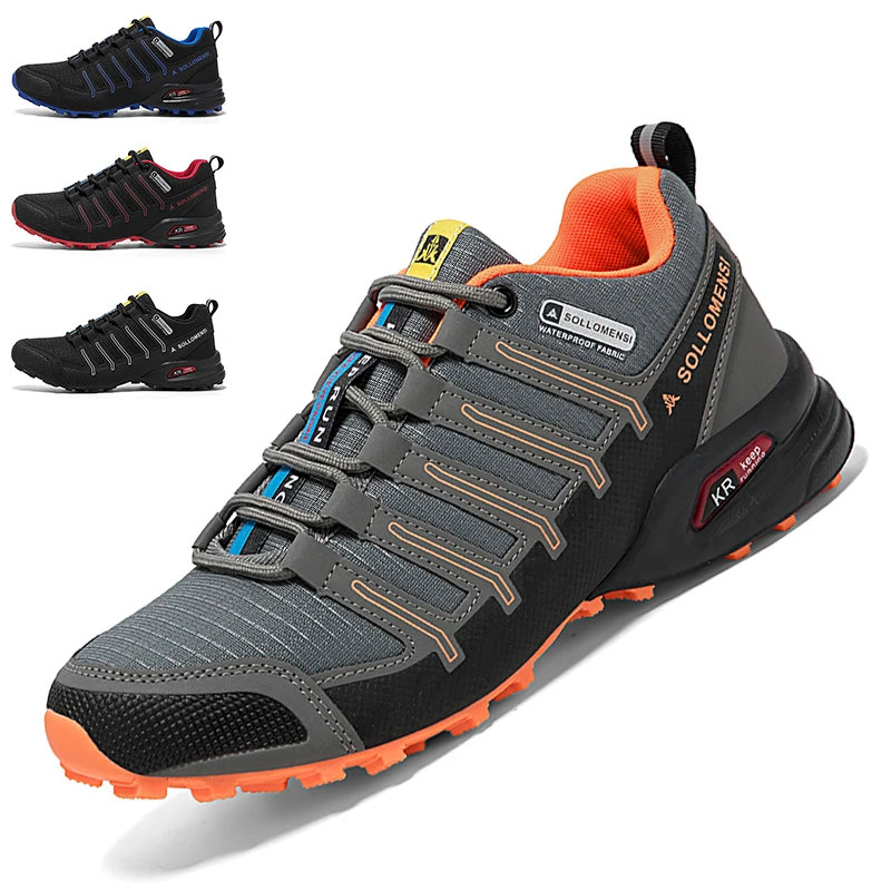 Chaussures de randonnée imperméables pour hommes, chaussures de marche de voyage respirantes en plein air, chaussures d'entraînement tactiques, chaussures de cyclisme confortables sans verrouillage