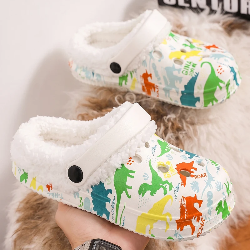 Kids Fur Lined Clogs Mules Lightweight Cotton Lined Garden Shoes Winter Warm House Slippers for Baby Boys Girls Toddler Children