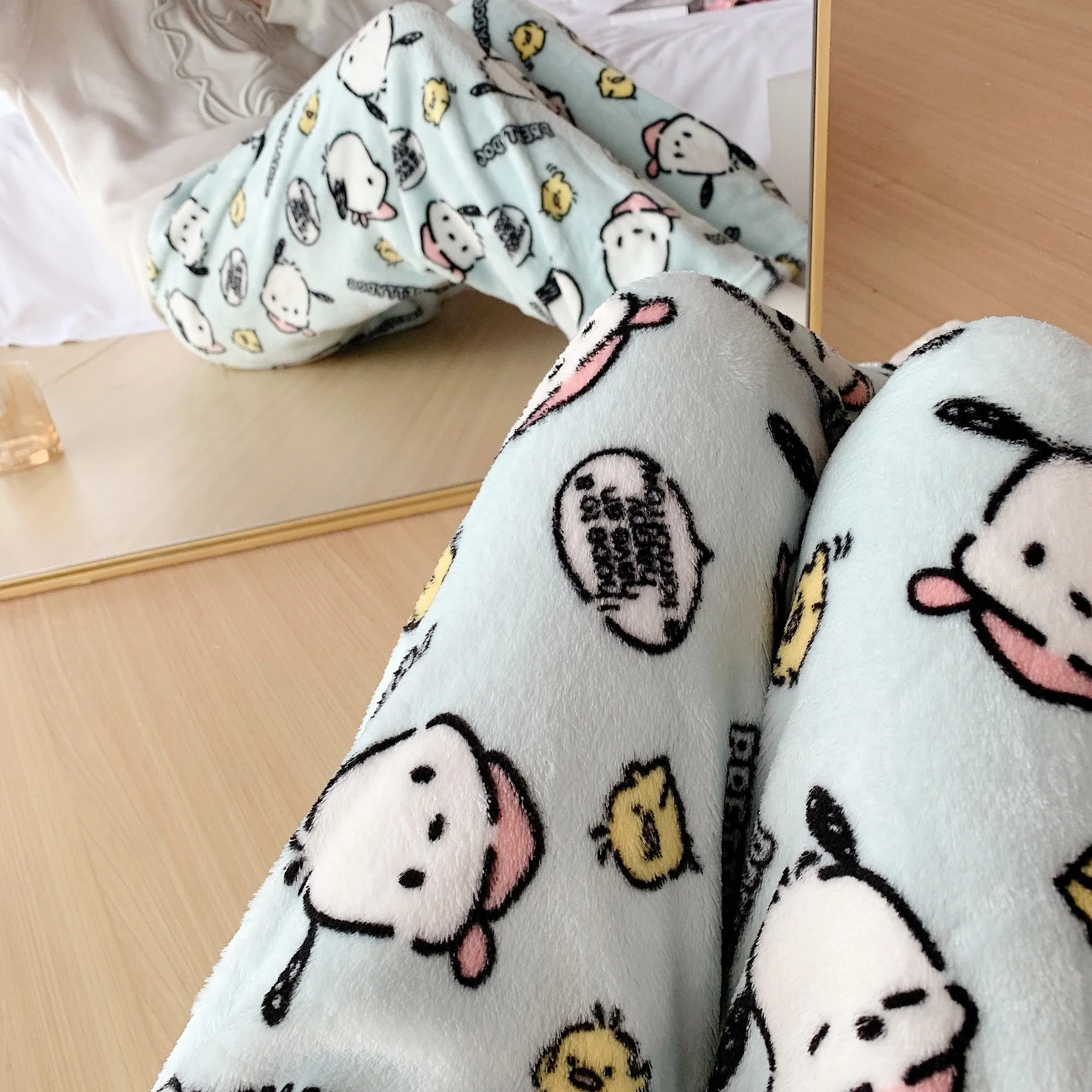 Lovely Pochacco Pajamas Pants Sanrio Y2k Kawaii Cute Warm Woolen Cartoon Casual Home Pants In Autumn Winter Fashion Trousers