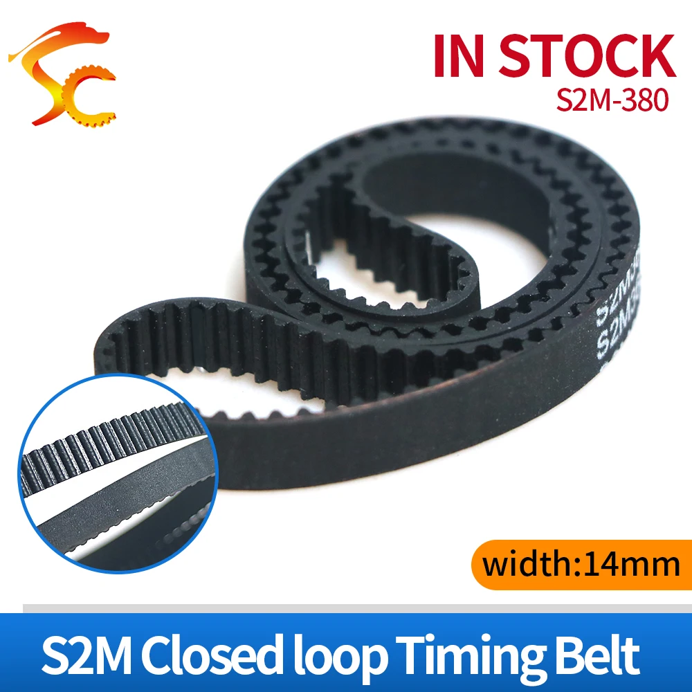 

2pcs S2M-380-14mm belt closed loop rubber S2M380-14mm timing belt Teeth 190 Length 380mm width 14mm for 3D printer