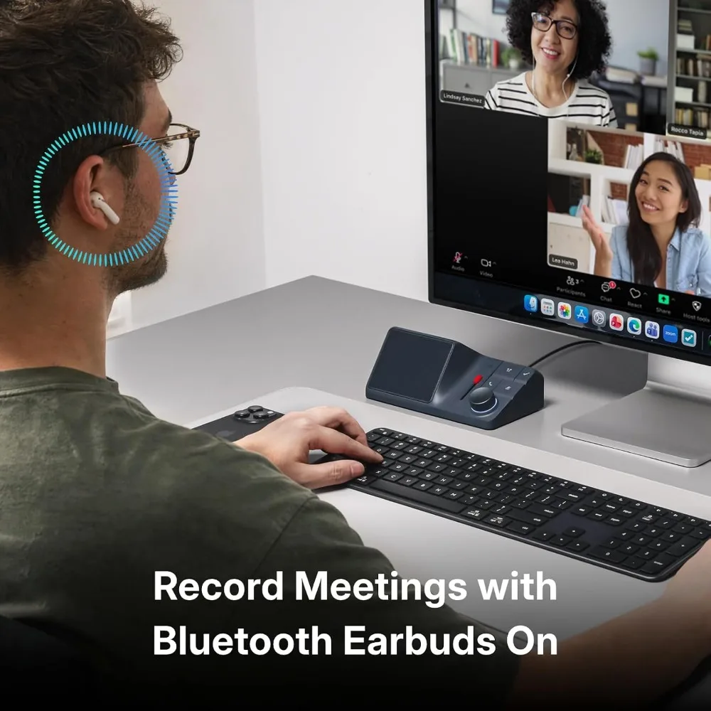 AI Conference Speakerphone with Bluetooth Connectivity, Noise-Canceling Mics, AI Transcription for Home Office Use view 2