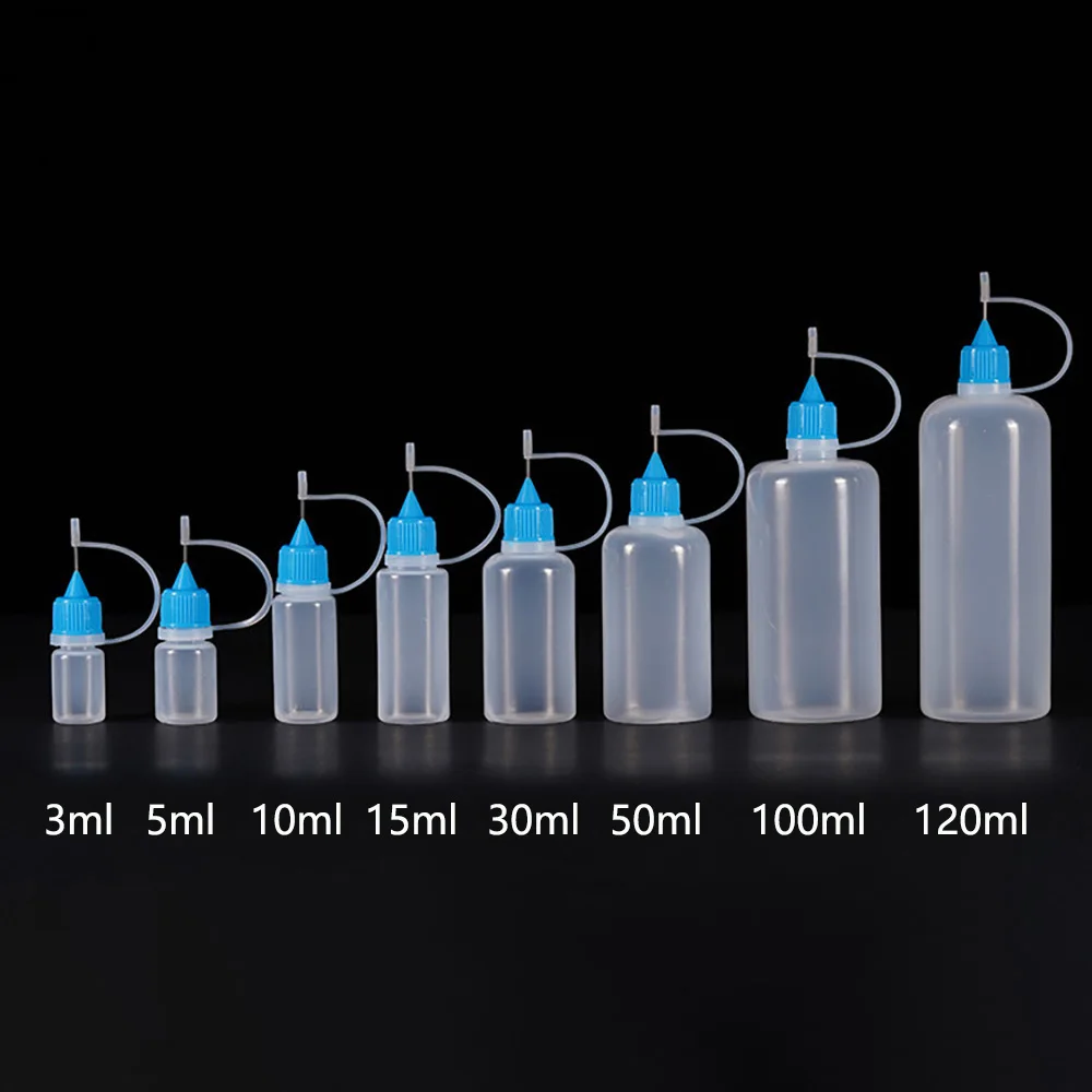 5ml 10ml 15ml 30ml 100ml PE Plastikowa butelka z aplikatorem z wyciskaną końcówką Kroplomierz wielokrotnego napełniania z nakładkami na igły do ​​kleju