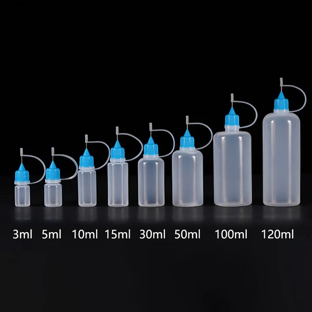 5ml 10ml 15ml 30ml 100ml PE Plastikowa butelka z aplikatorem z wyciskaną końcówką Kroplomierz wielokrotnego napełniania z nakładkami na igły do ​​kleju