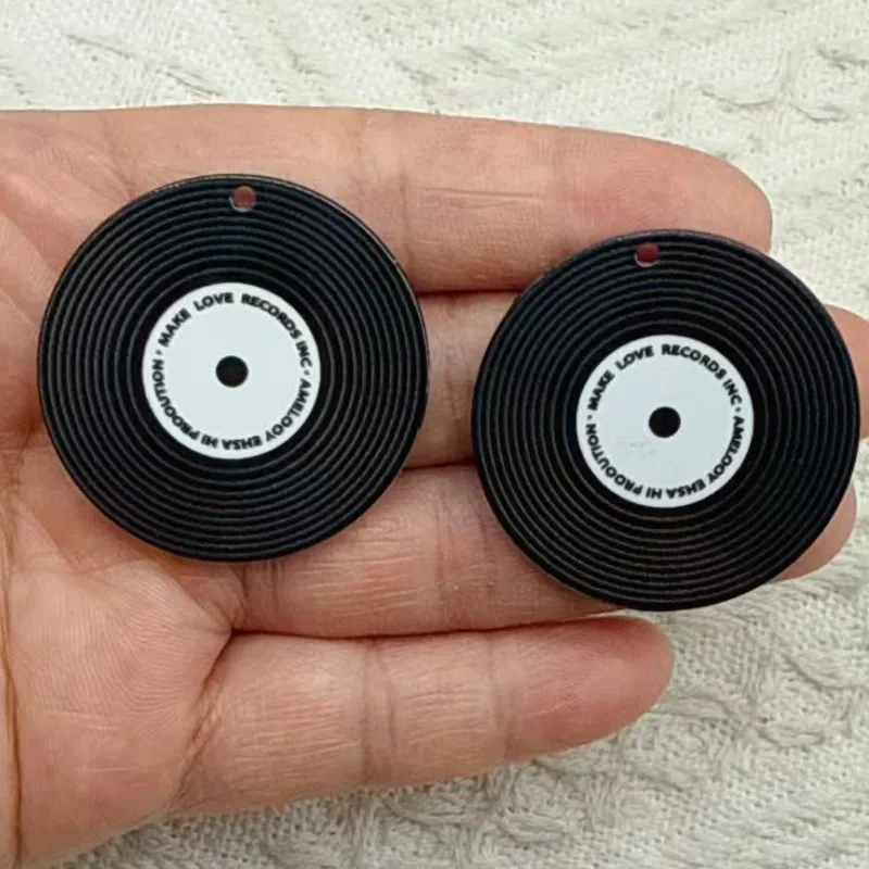10 Uds. Colgantes de discos de vinilo acrílico negro, dijes de disco de música Vintage para pendientes, collar, llavero, accesorios para hacer joyería Diy