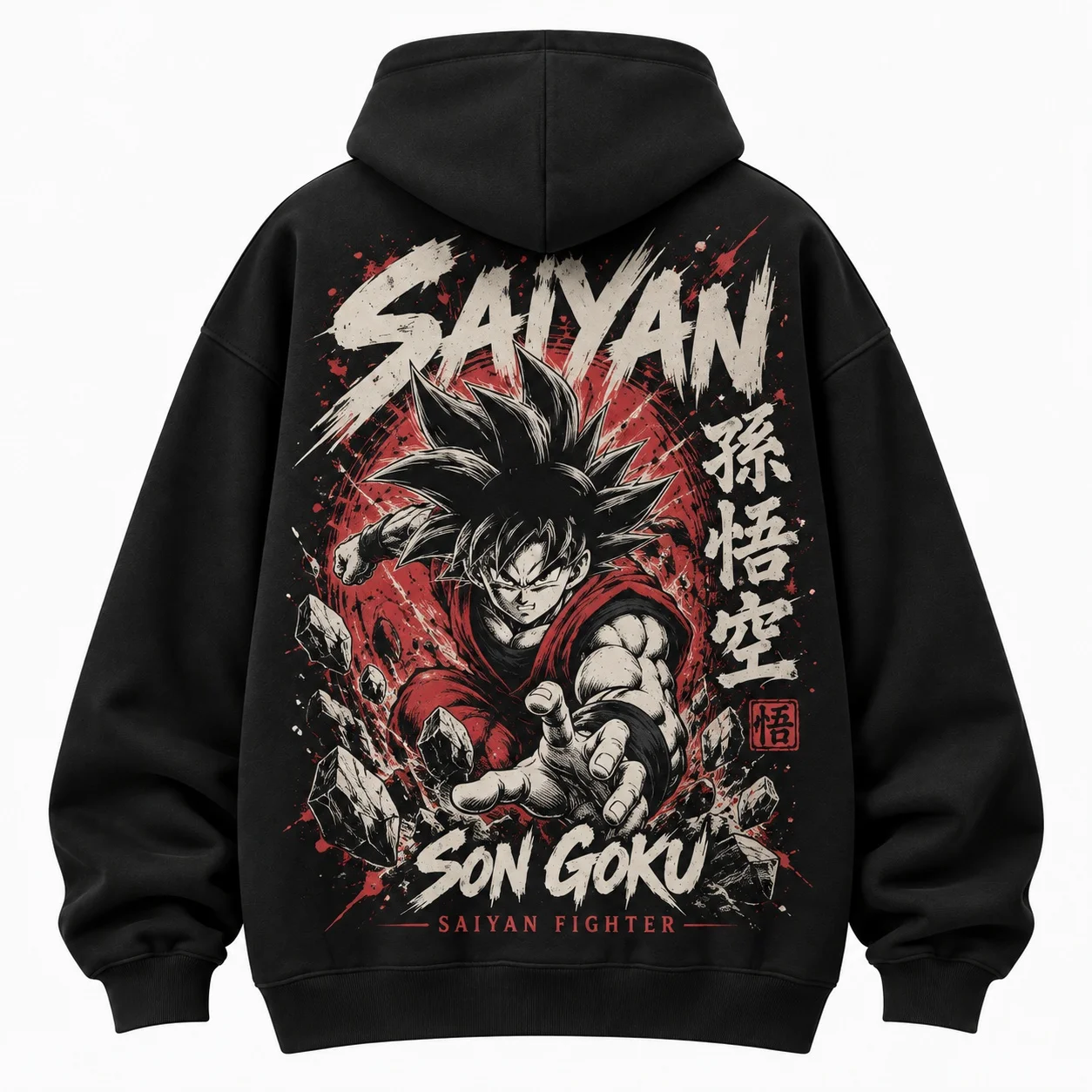 Men Dragon Ball Son Goku Hoodie Saiyan Fighter Ink Splash Graphic Hooded Sweatshirt Casual Streetwear Pullover Tops