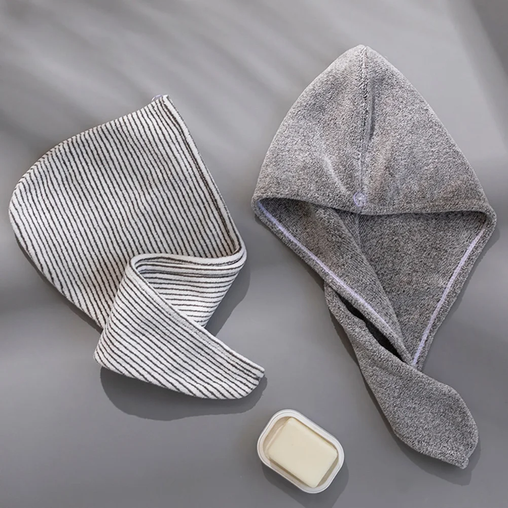 

2 Pcs Quick Dry Hat Coral Fleece Towel Double Layer Bath Towel Suitable Curly Hair Hair Drying Cap Shower Caps