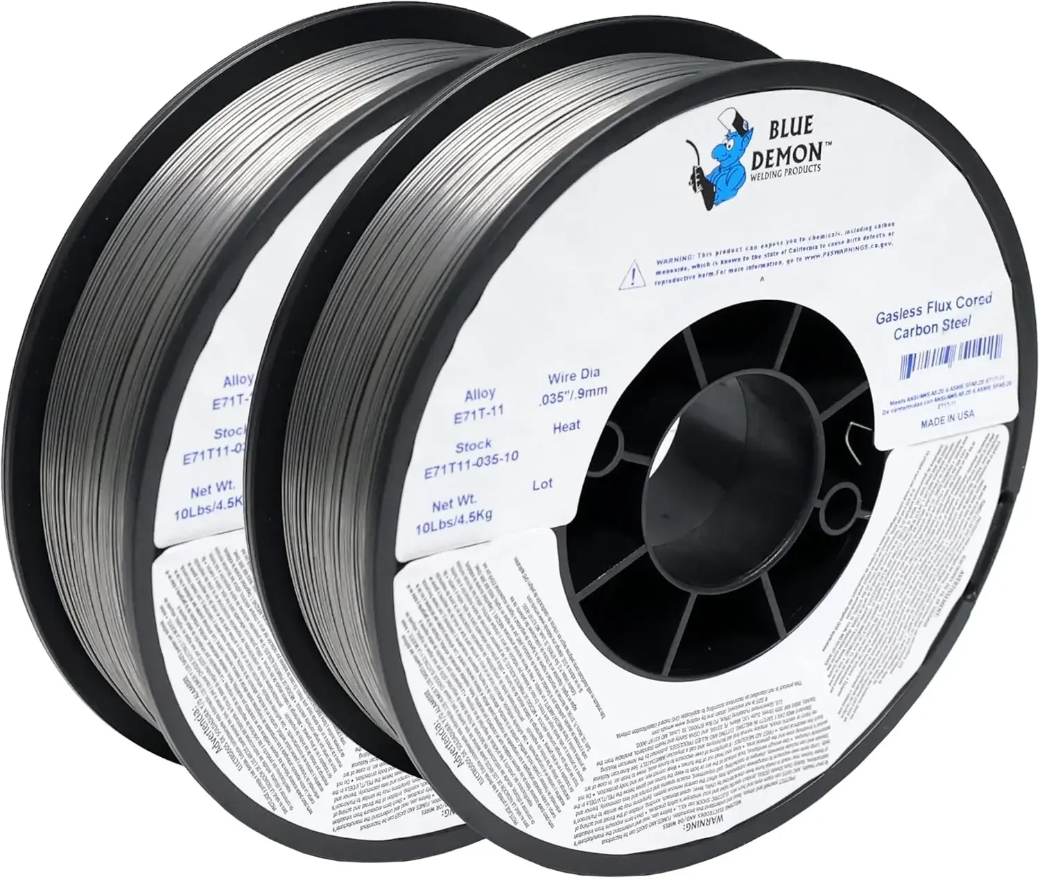 Demon E71T11 X .035” X 10 LB X 2 Pack MIG/GMAW Gasless Flux Core Carbon Steel Welding Wire, All Position, Easy Slag Removal