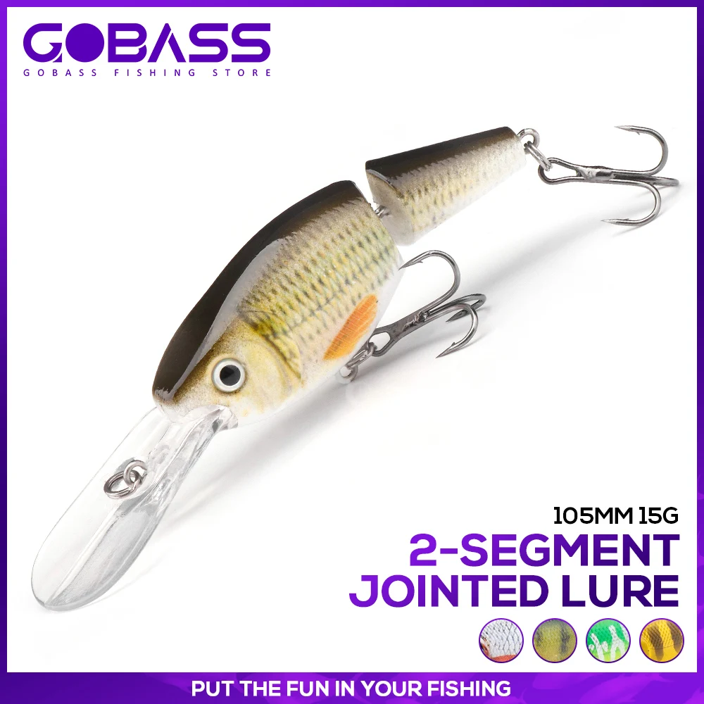 GOBASS 2-Segment Jointed Lures For Fishing 105mm 15g Floating Black Minnow Lures Artificial Bait Crankbait Fishing Accessories