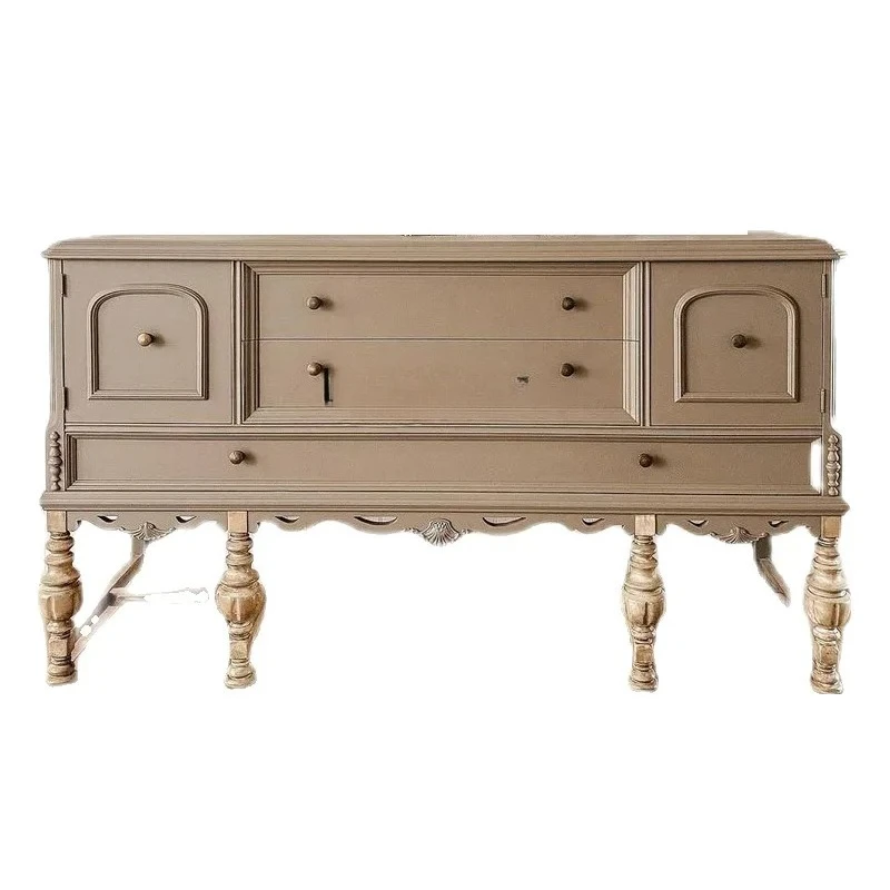 

French Retro Old Porch Decorative Cabinets Carved Dining Side Cabinet Double Door Entry Lockers Chest of Drawers for Bedroom