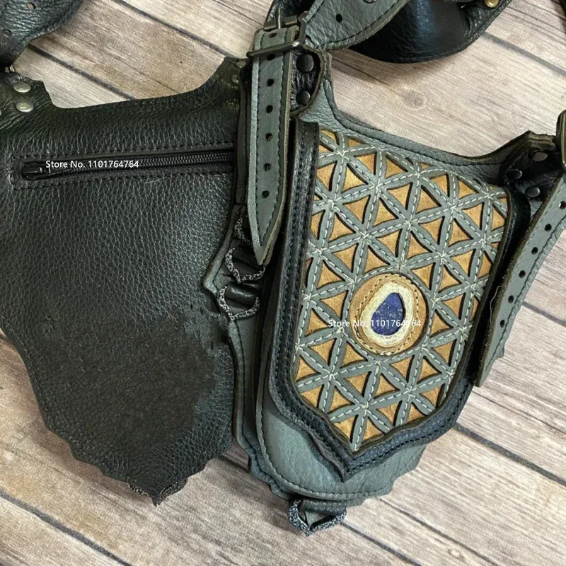 

COSda@New Women Steampunk Cosplay Medieval Faux Leather Shoulder Bag Double Pocket Holster Vintage Phone Wallet CostumeCOSda@