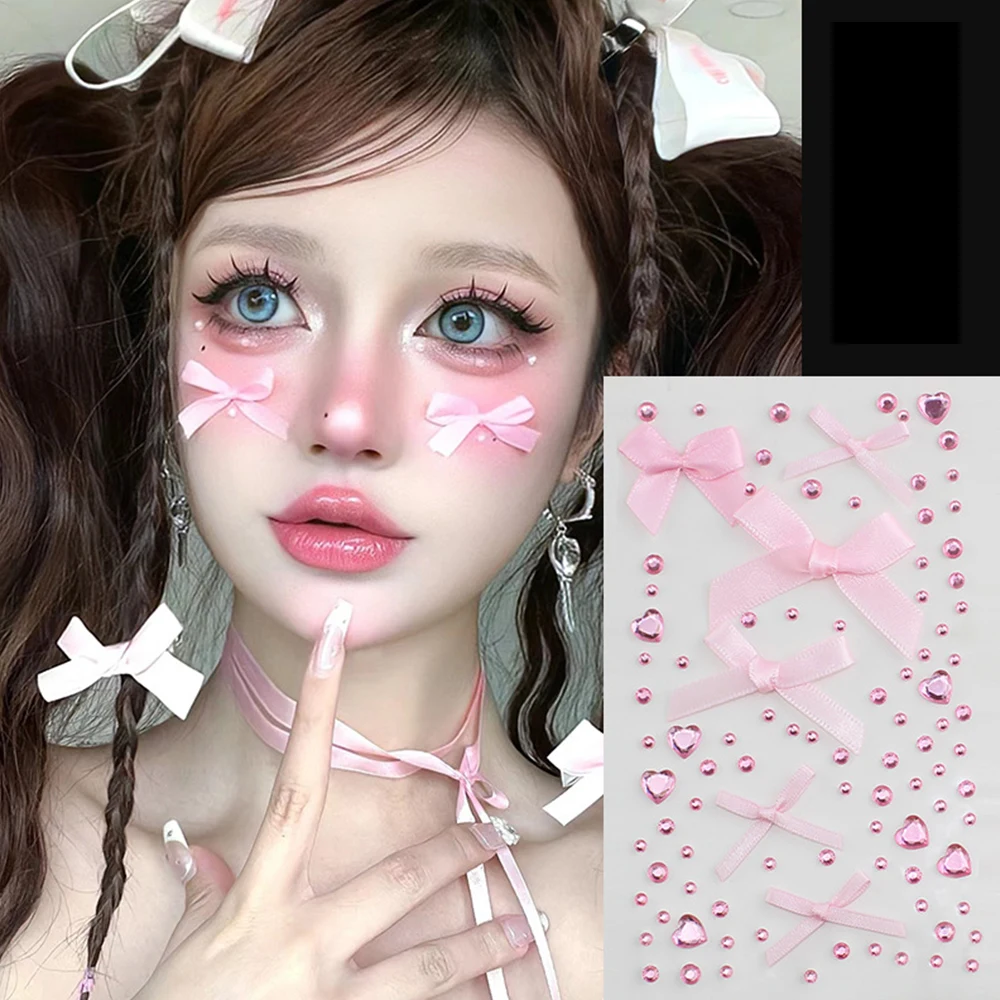 3d glänzende Kristall aufkleber selbst klebende Gesicht Kristall perlen aufkleber Frauen augen Gesicht Körper y2k koreanische Bowknot Aufkleber Make-up-Werkzeuge