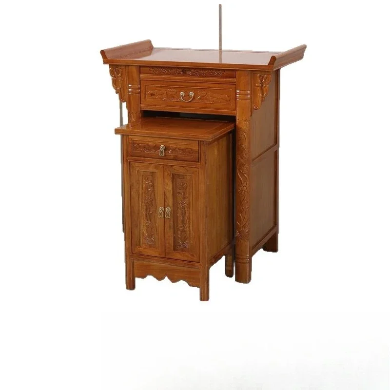 Chinese-style table incense case household Buddhist platform Solid wood God of Wealth offering platform Three-layer Buddha