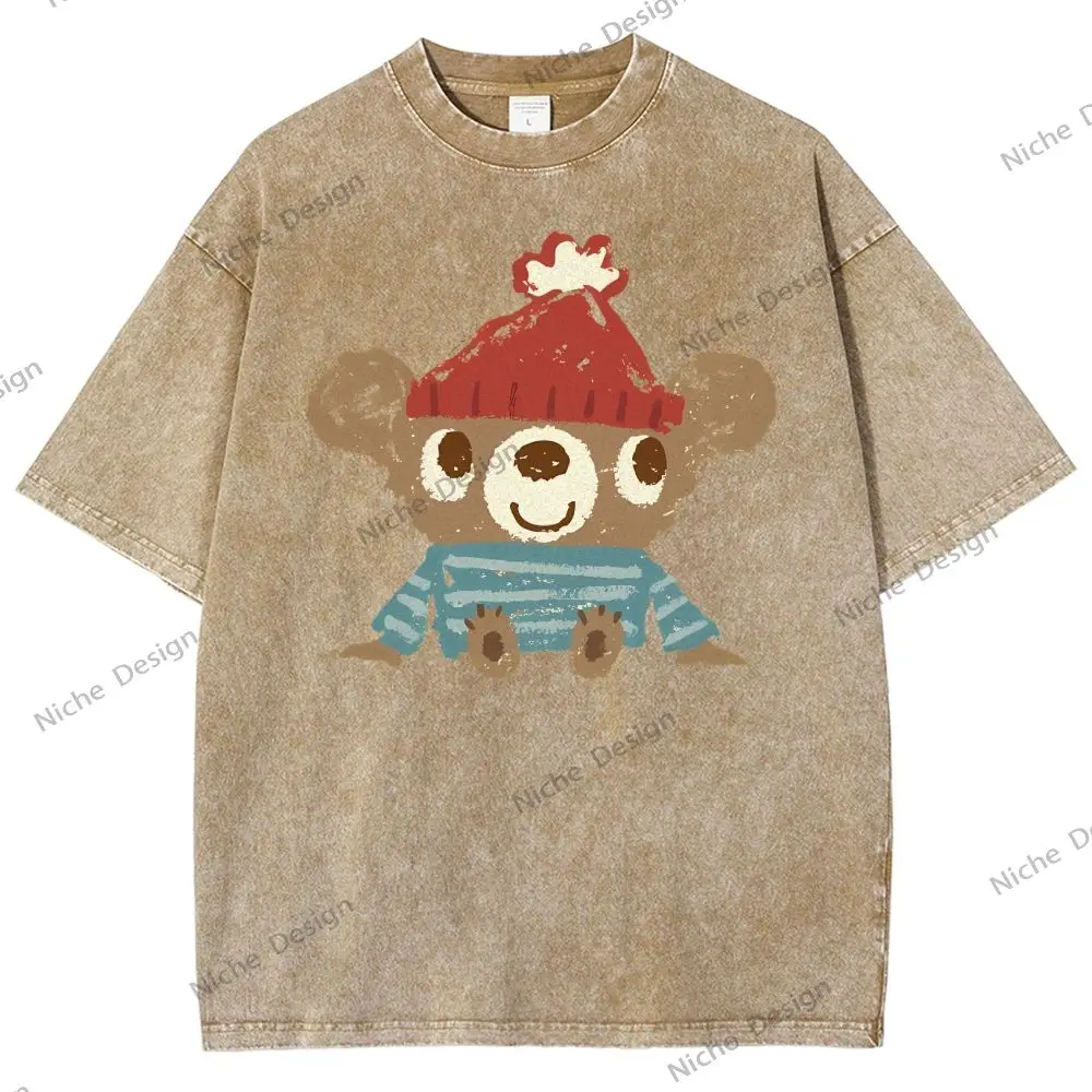 

Cute Code Ladies Tops T-Shirt Cartoon Siberian Brown Bear Print Short Sleeves High Quality Pure Cotton Designer New Clothes Tee