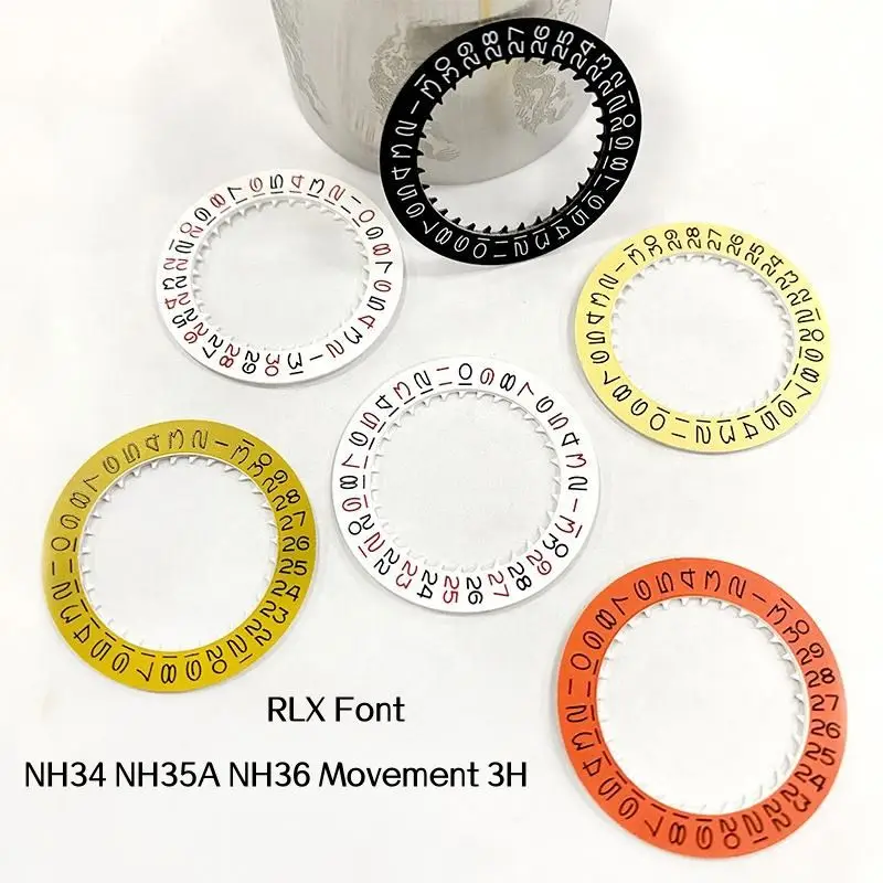Watch Parts Vintage RLX Font NH35 White Black Orange Watch Calendar Disc Datewheel 3H for NH35 NH36 Movement Original Calendar