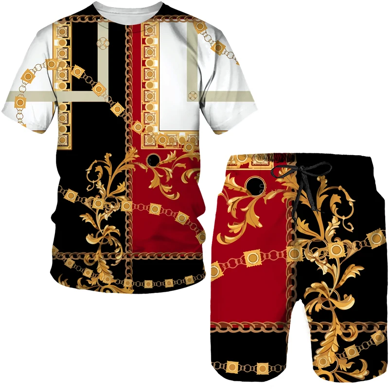 Summer Men's Tracksuit 2 Pieces Vintage T-Shirt Shorts Suit Casual Stylish Sweatersuit Set Male Ethnic Clothing Oversized Outfit