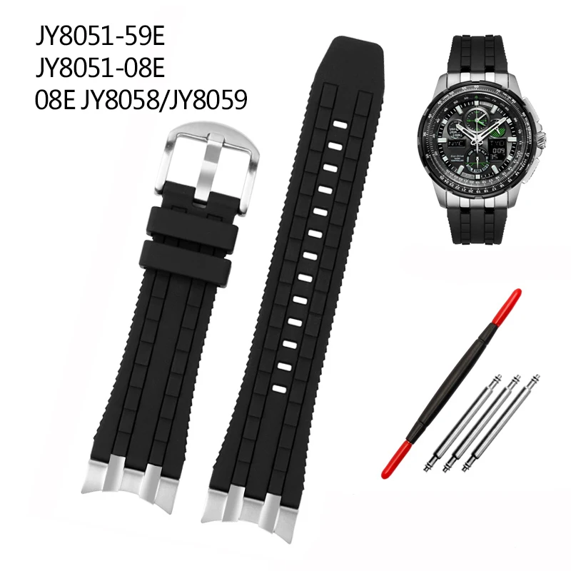 

Rubber Watchband For Citizen Sky Eagle JY8051 - 08E JY8051-59 JY8058 JY8059 Bracelet With Stainless Steel Connector 24mm Strap
