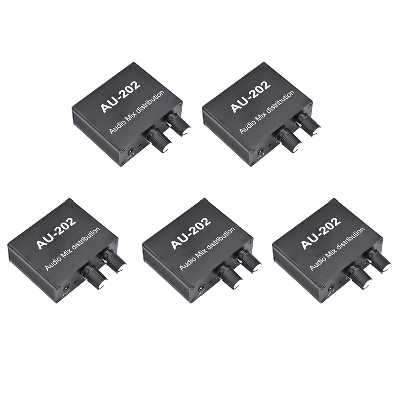 

New-5X AU-202 2 Input 2 Output Stereo Mixer Audio Distributor For Headphone External Power AMP Volume Alone Control
