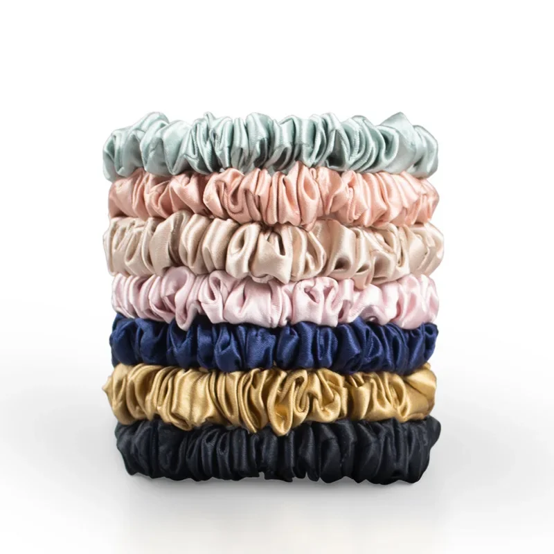 Newest 22 Momme Mulberry Silk Scrunchie Girl Small Elastic Bands Hair Ties Pure Silk Hair Rope Women Skinny Scrunchies Champagne