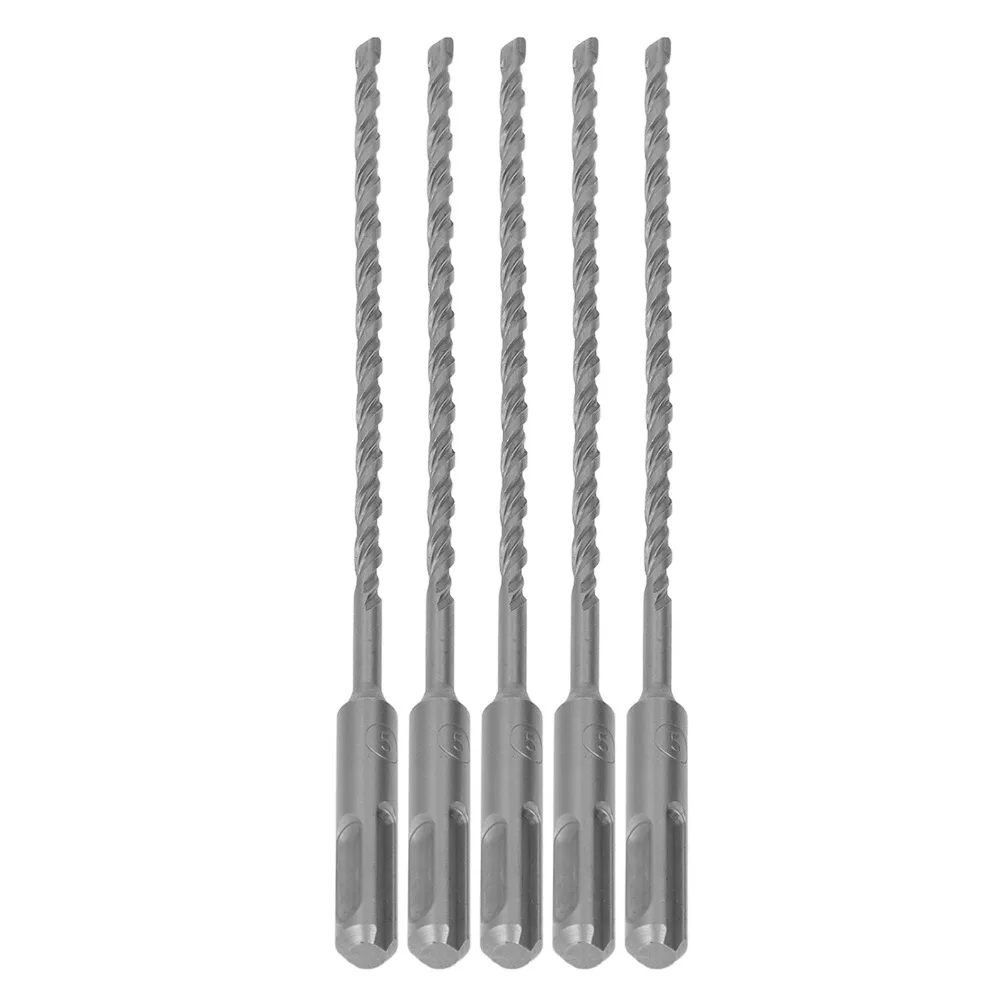 5pcs Carbide Tip Impact Drill Bits Cross-Type Double Thread Double Flute Spiral Rotary Hammer Bit 5mm / 0.2in Diameter