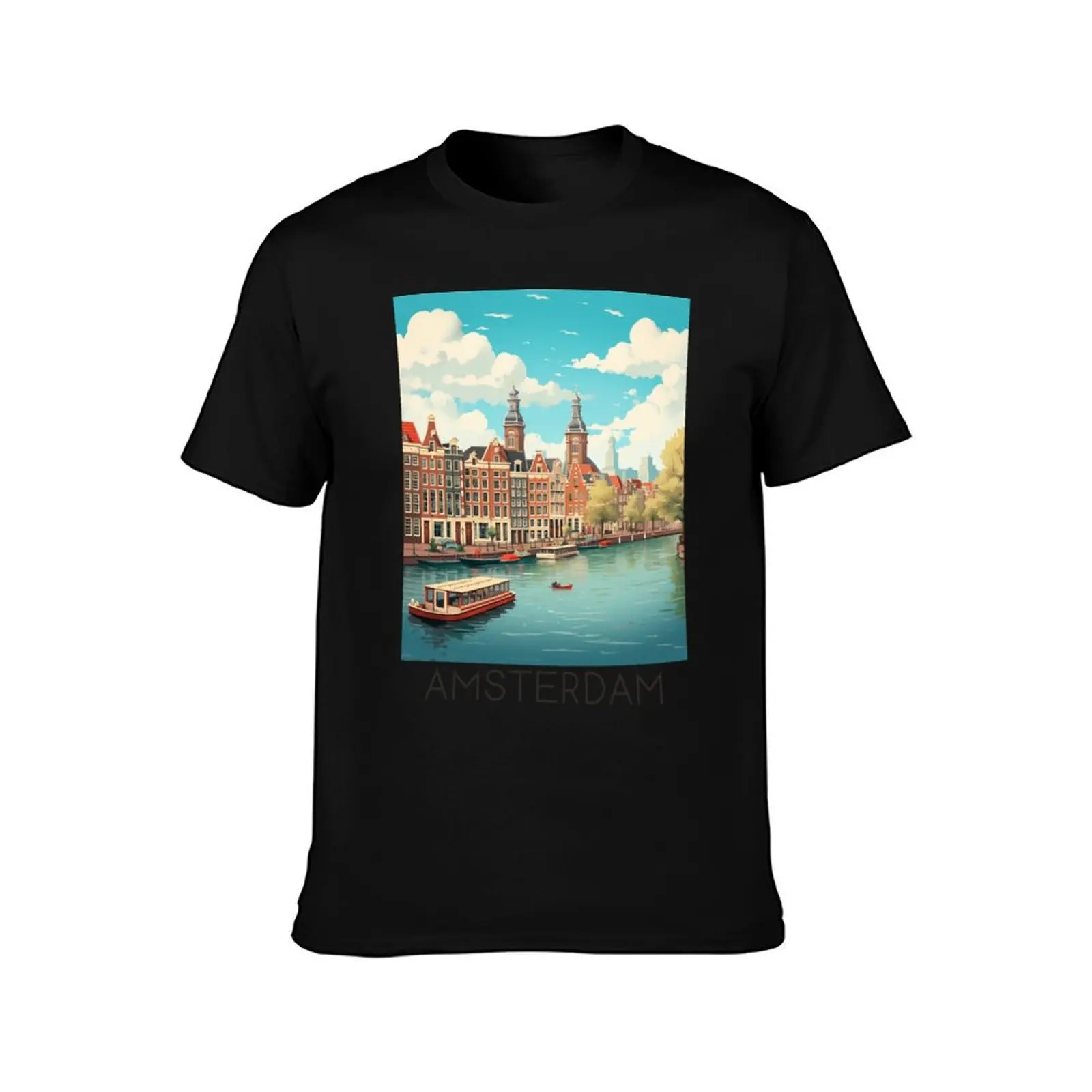 A Vintage Travel Illustration of Amsterdam - Netherlands T-Shirt Quick Dry Light Sports T-Shirt