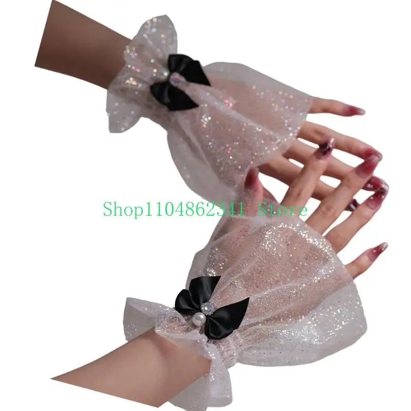 652F Glitter Hand Covers Nails Art Studio Prop Elegant Bowknot Detailing Photo Props