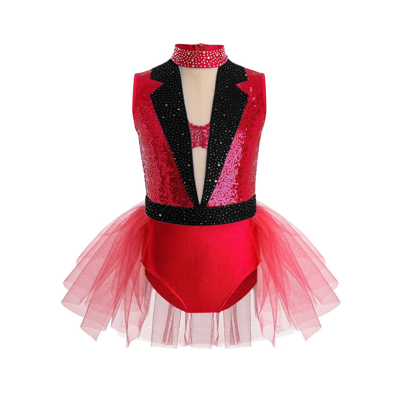 Traje de Ballet y Jazz para Niñas, Brillante, con Lentejuelas y Pedrería, Malla, Vestido de Danza, Gimnasia, Patinaje, Leotardo, Tutú para Actuaciones en Escenario