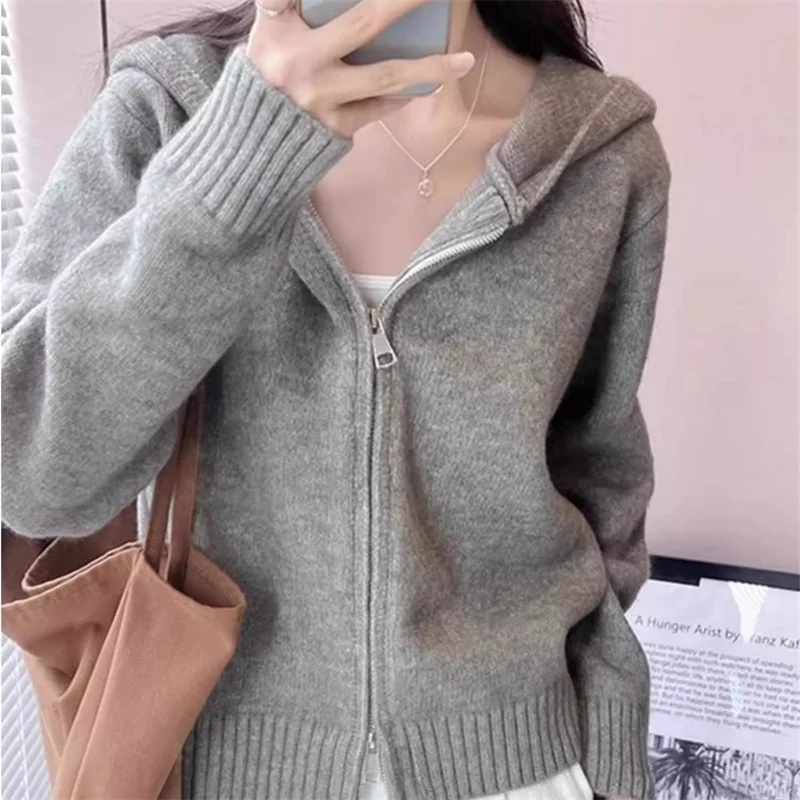 Dongguan Daliang Women's Knitted Sweater Premium Quali New Arrival from Chaoan Long Sve Hooded Cardigan for Autumn
