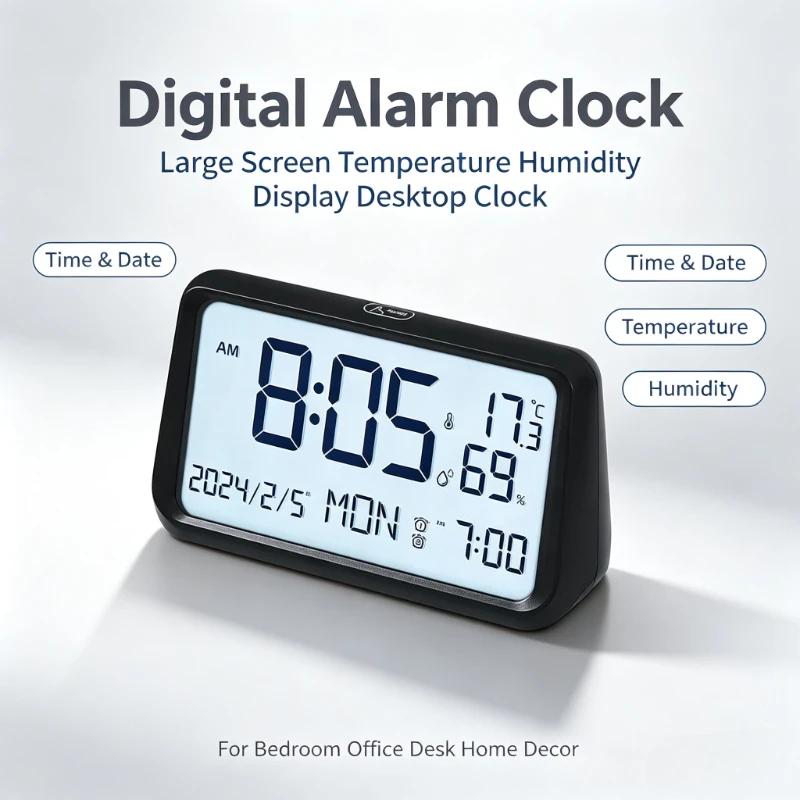Desktop LCD Digital Alarm Clock Multi‑Functional Electronic Clock Night Light Snooze Function Desk Clock
