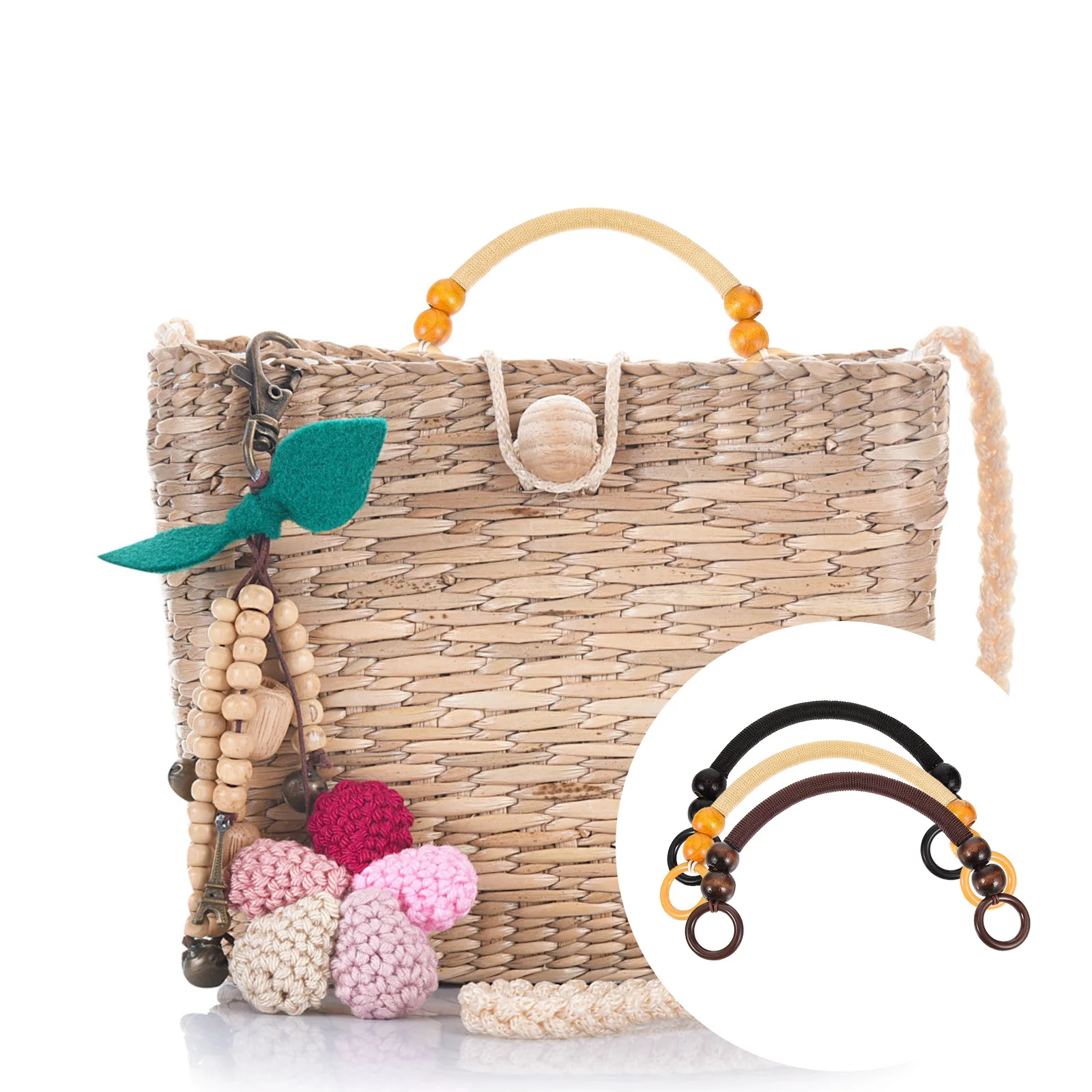 

6Pcs Wooden Bead Bag Handles Premium Smooth Craftsmanship DIY Purse Replacement Handles for Handbag Making Decorative Bag