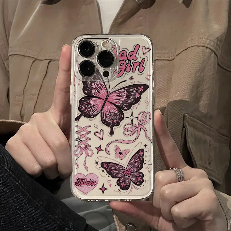 Coque de téléphone papillon rose Y2K, coque transparente pour Xiaomi Redmi Note 13 12 12C 11 10 10C 13C 10s 9 9s 9A 9T 9C 8 Pro Max 4G 5G