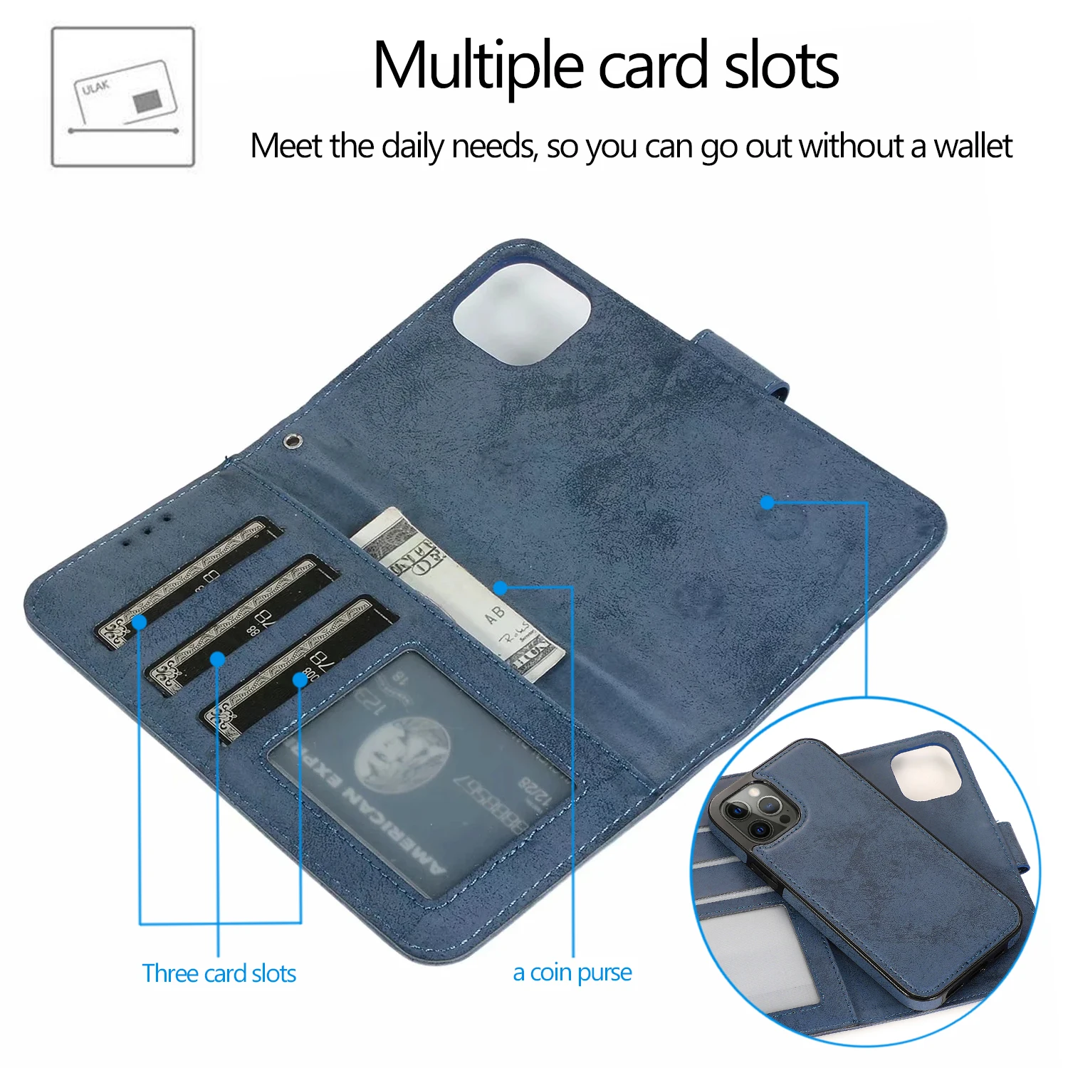 Magnetic 2 in 1 Removable Leather Case for iPhone 16 15 14 13 12 Pro Max 11 XS XR Case Flip Wallet Card Holder Stand Phone Bag