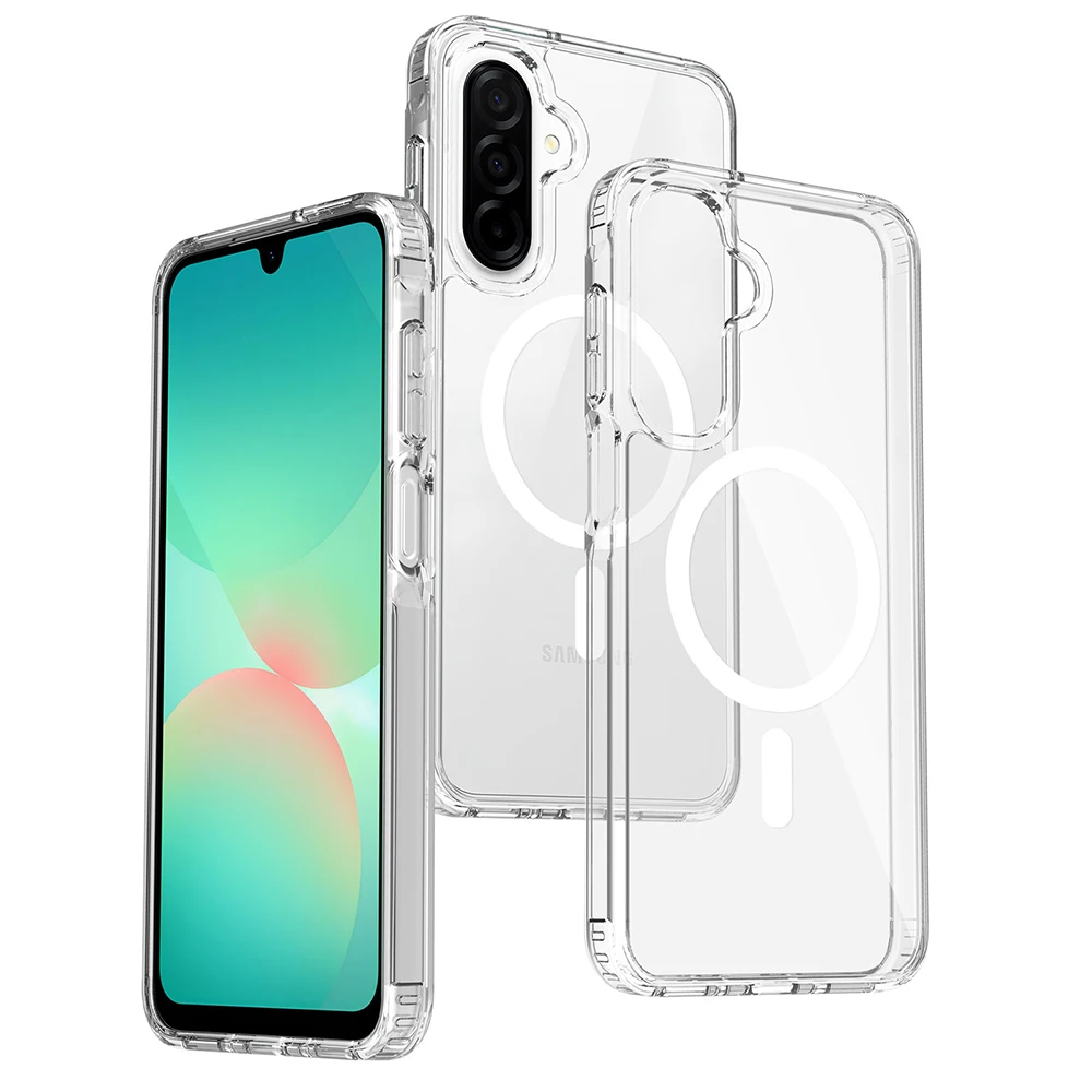Custodia magnetica Magsafe per Samsung A17 A56 A36 A26 A16 A06 A55 A35 A15 A54 4g 5g Cover rigida ibrida Trasparente antiurto Soft Shell