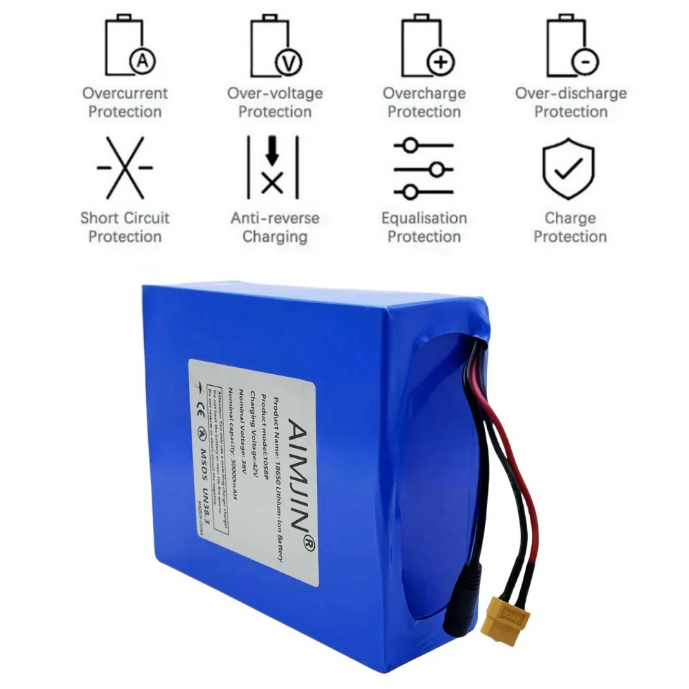 10S8P 36V 30000mAh 500-1000W 18650 lithium-ion battery pack with BMS suitable for electric scooters electric vehicles, bicycles