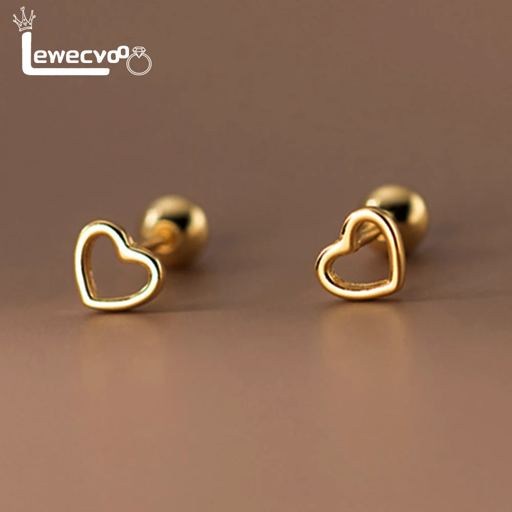1Pair Hollow Love Heat Stud Earrings for Women Girls, Screw Back Cartilage Conch Helix Ear Piercing Jewelry