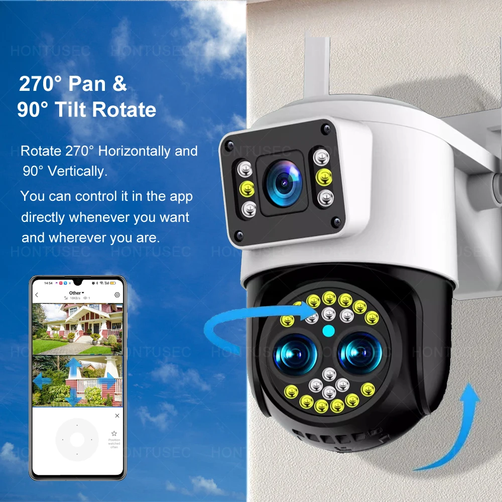 Yoosee 4K 8MP Three Lens Dual Screens 10X Zoom Wifi PTZ Two Way Audio Color Night Vision Auto Tracking Surveillance IP Camera