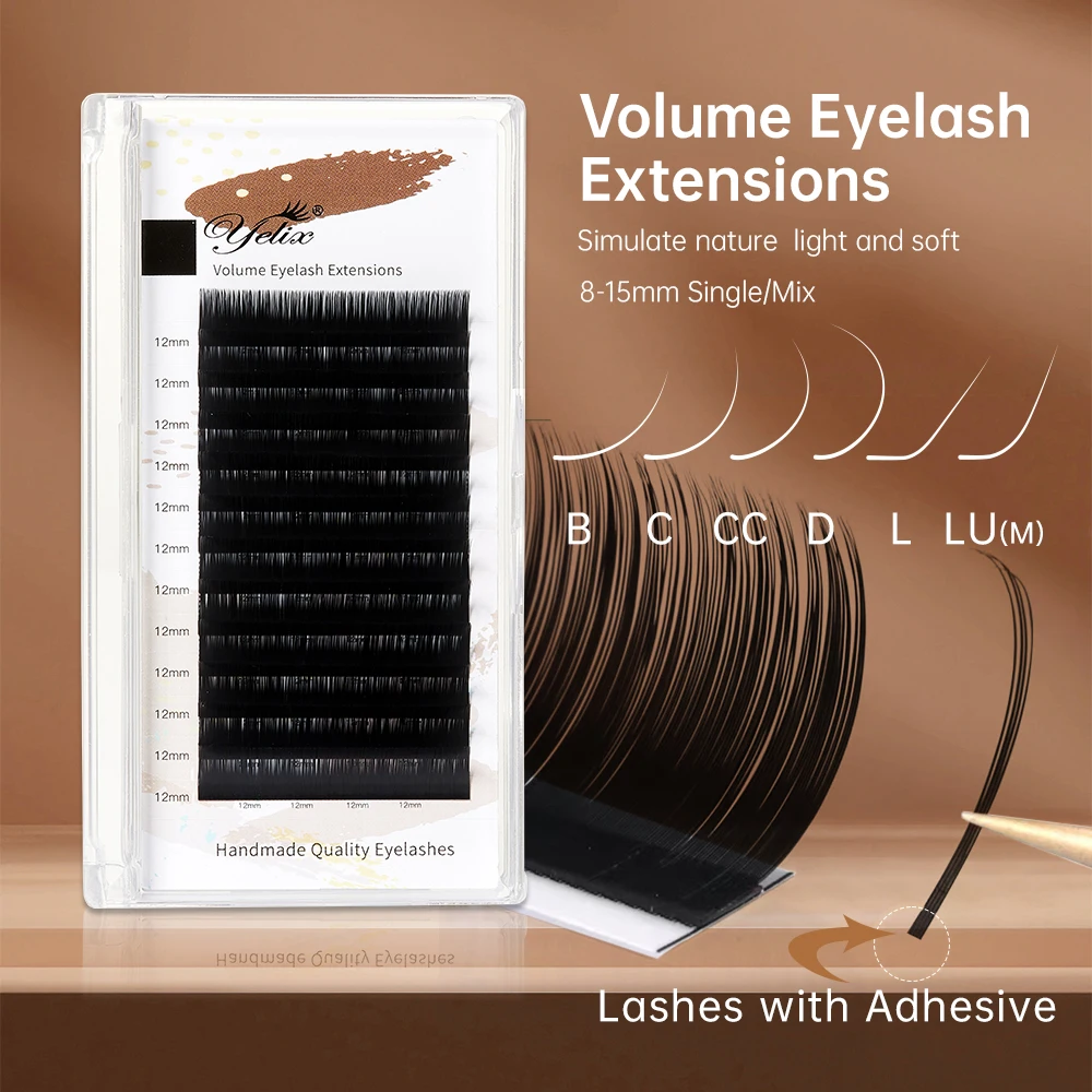 Yelix L‑Curl Wispy Individual Eyelash Extensions LU Curl Manga Lashes Wide‑Eye Effect, Professional Salon Lash Supplies