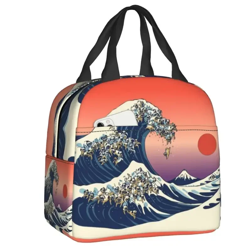 

The Great Wave Of Pug Thermal Insulated Lunch Bags Women Resuable Lunch Container for School Multifunction Food Box