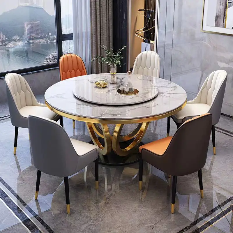 Modern simple household waterproof and oil-proof rotatable stainless steel dining table marble round table hotel restaurant