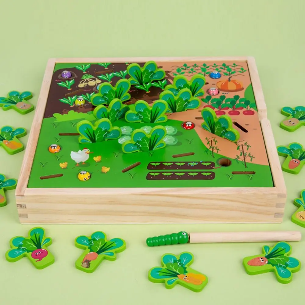 Juego de mesa de rábano de tracción de granja de interacción entre padres e hijos, juego de granja de rábano de iluminación de madera, juguetes creativos Kawaii para tirar de rábano