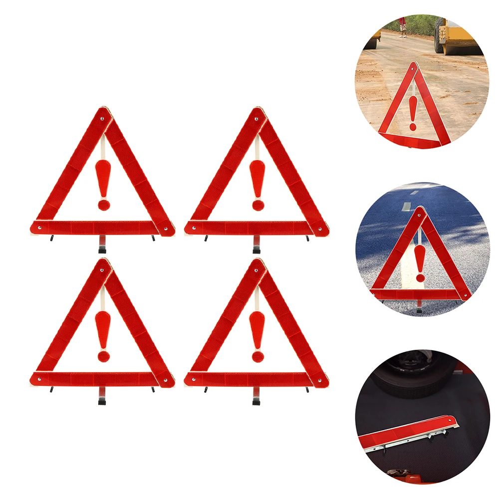 

4pcs Car Warning Triangle Foldable Road Safety Sign Auto Warning Tripod Wind Resistant Portable Emergency Safety Kit For