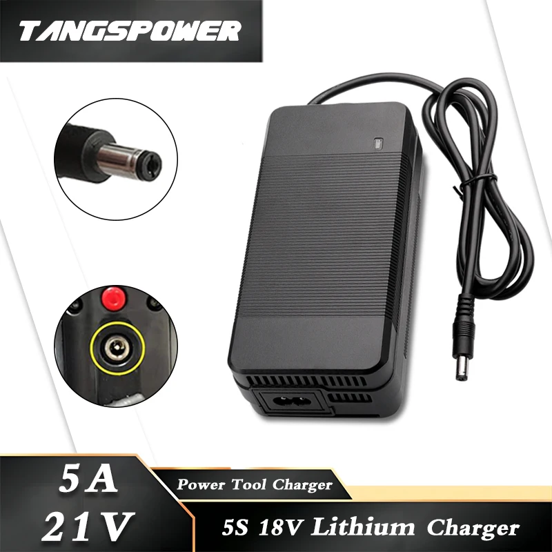 21V 5A Lithium Battery Charger For 5S 18V Li-ion Battery Pack Fast Charging DC 5.5X2.1 Connectors Power Tool Charger Cooling Fan