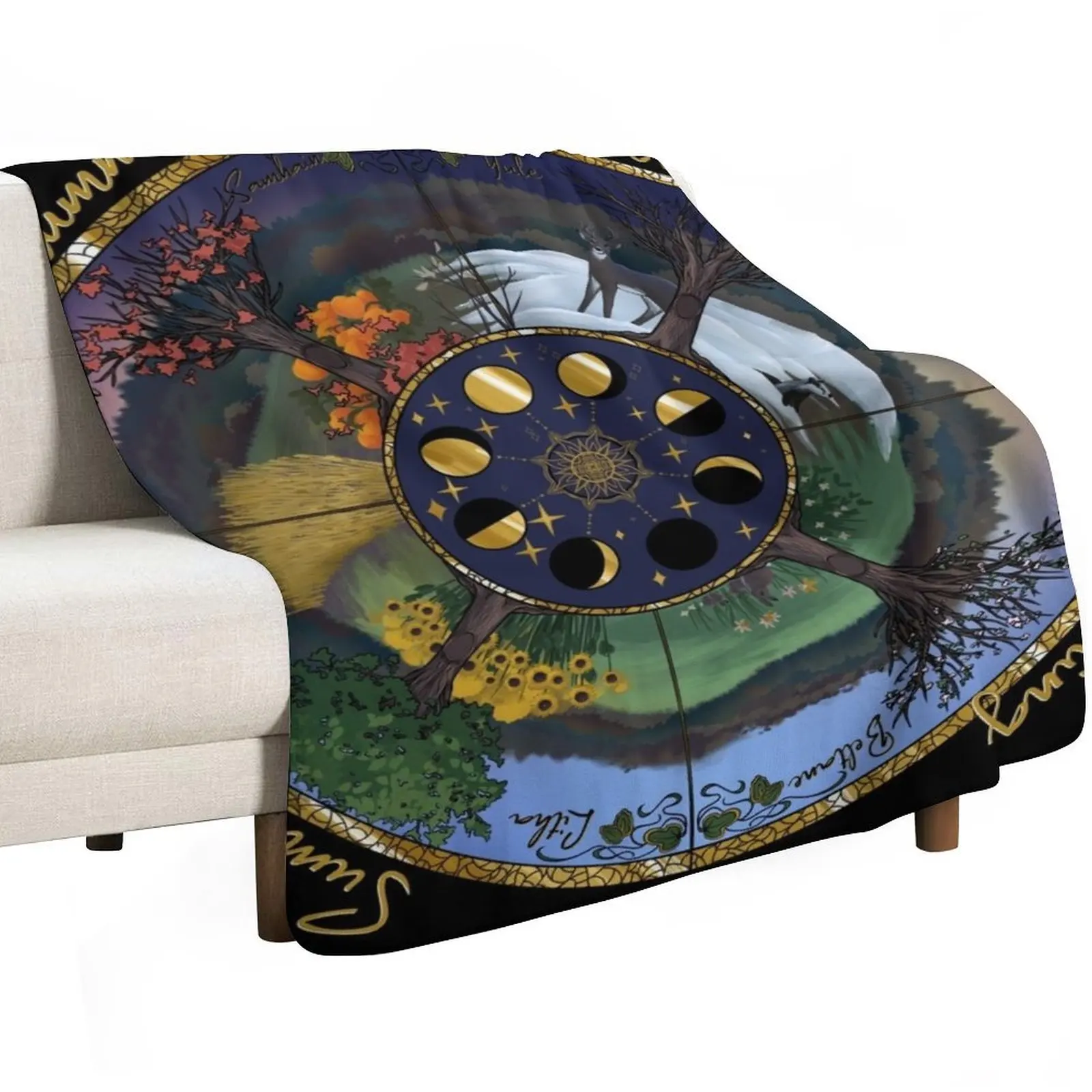 

Wheel of the year Throw Blanket Plaid Picnic bed plaid Blankets