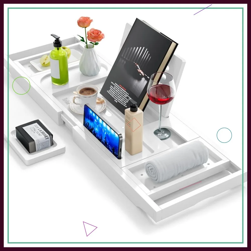 

Expandable Premium Bathtub Tray Caddy, Unique Housewarming Anniversary Wedding Gift for Couples and Women