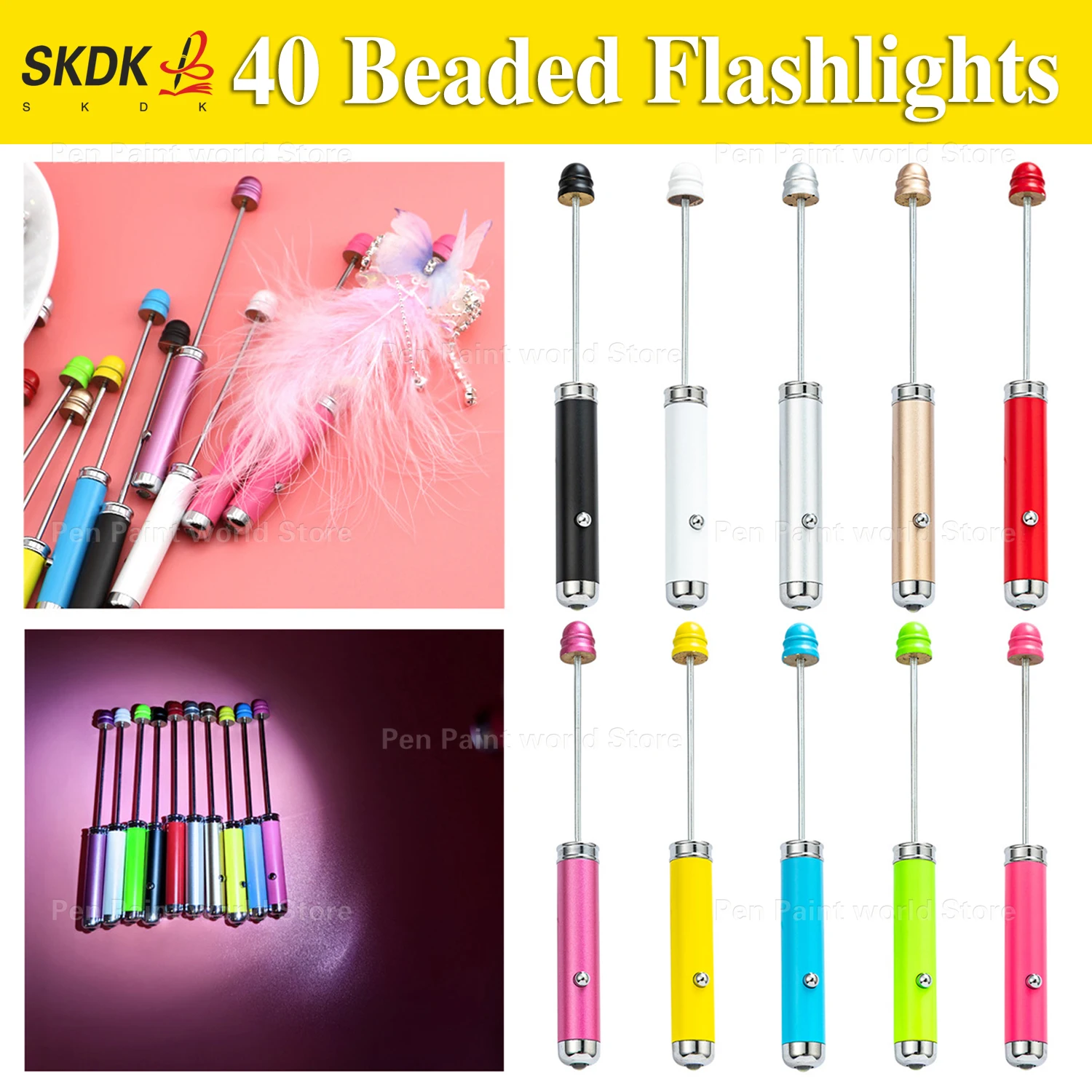 

40Pcs DIY Beaded LED Flashlight – Handheld Decorative Light with Removable Beads, Perfect for Camping & Gift Giving