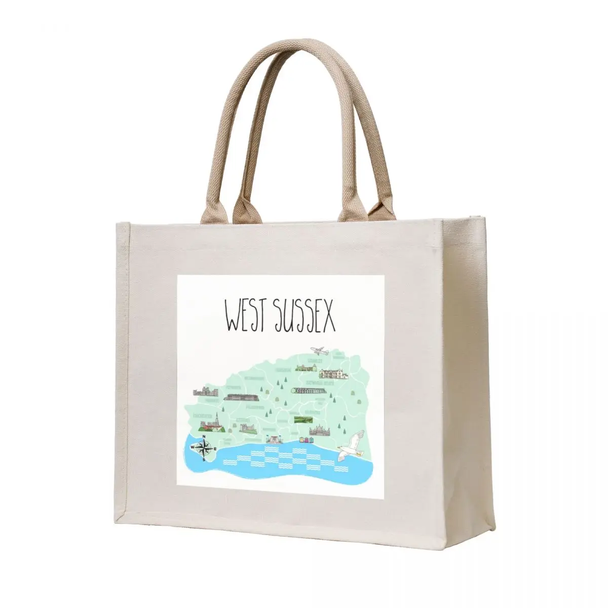 

West Sussex (UK) Illustrative Map Tote Bag custom canvas bag Fabric bag bags luxury women Woman shopper