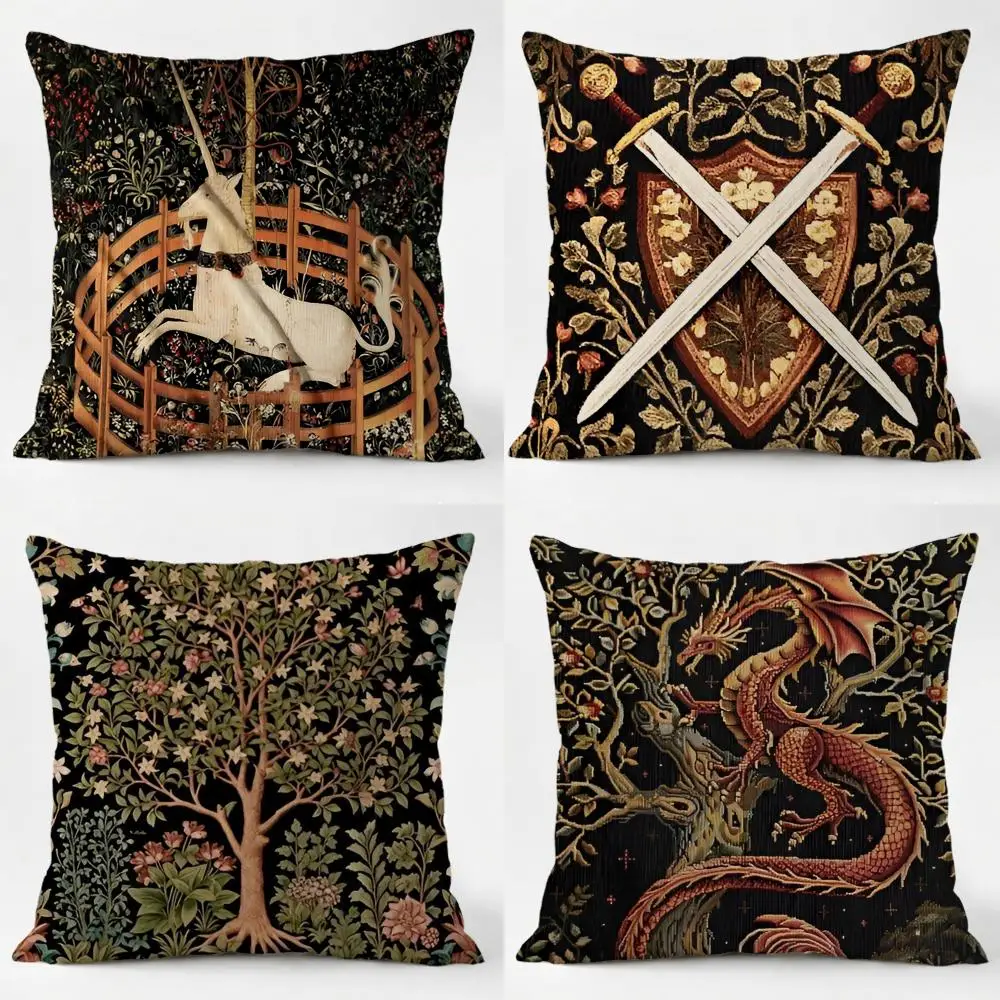 Enchanted Noble Art M-Medieval Unicorn Cushion Cover Sofa Home Living Room Car Decor Washable Decorative Square Pillowcase