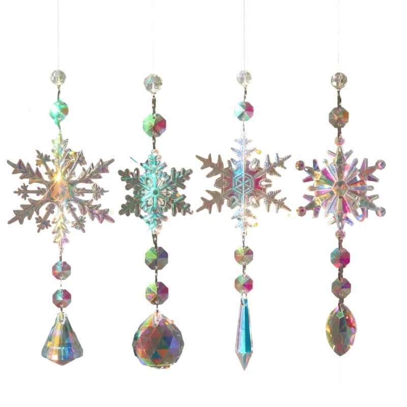 Snowflake Crystal Suncatchers with Sparkling Diamond Feng Shui Colorful Prisms Enchanting Crystal Photo Props Dropship