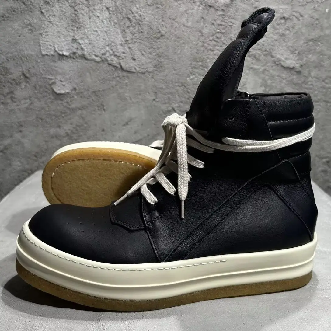 

Men Shoes Women Casual Genuine Leather Tpu Sole Flats High to Ankle Boots Owens Vintage Original Luxury Designers Sneakers