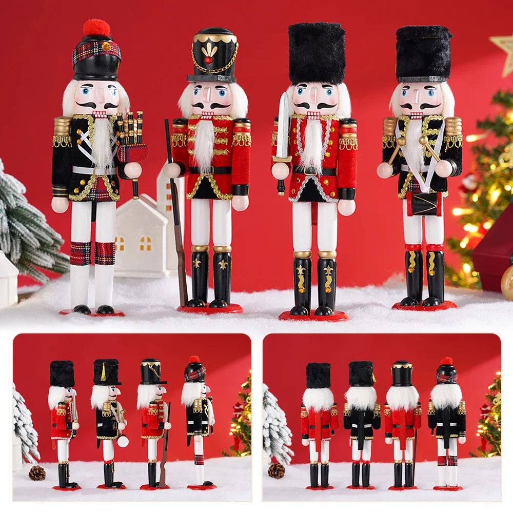 30cm Weihnachten Nussknacker Holz Soldat kreative Handwerk Vintage Band Puppen Figur Festival Geschenk Desktop Ornament Wohnkultur