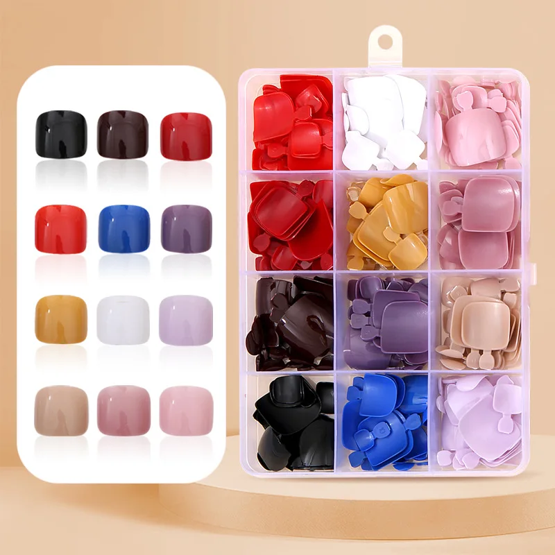 

288pcs Pure Color Press on Toenails Square Head False Toenails Wearable Detachable 12 Colors Fake Toenail Tips Manicure Set